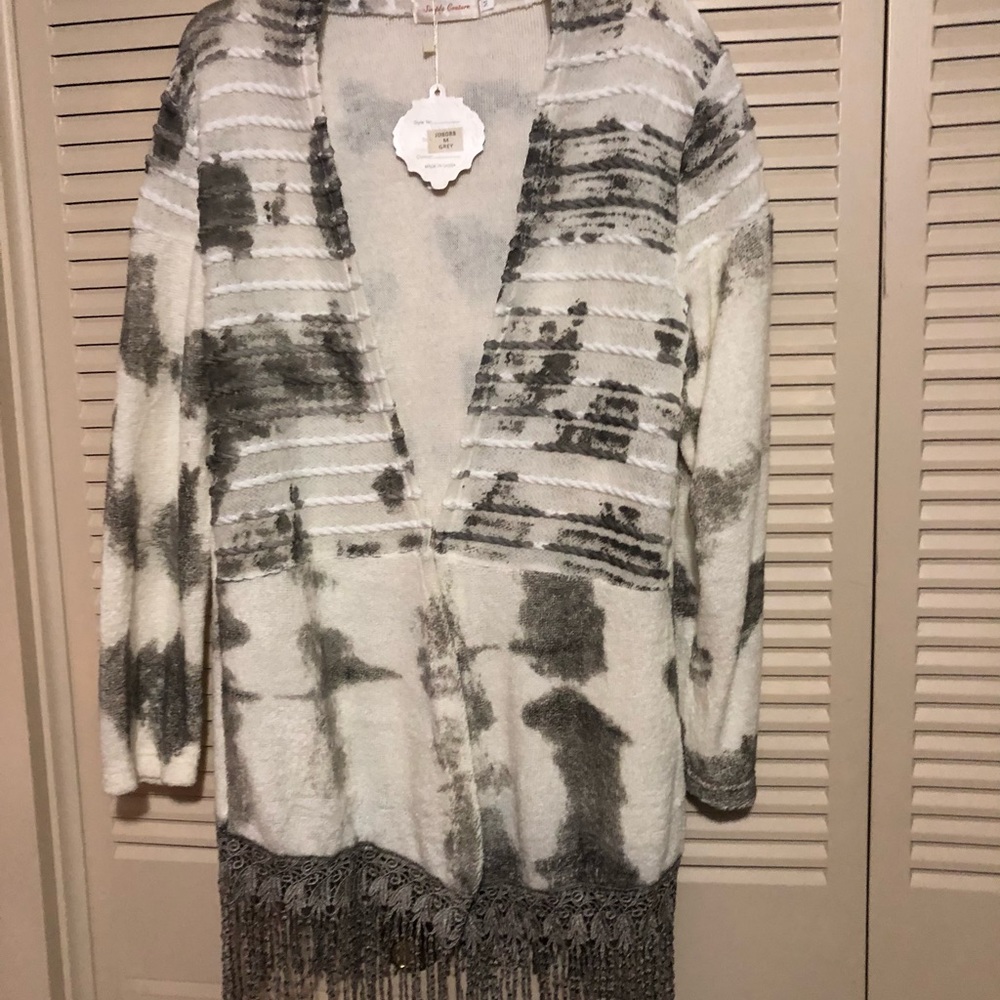 Simply Couture NWT Ladies Cardigan Sweater/Duster in Size Medium. Gray/White - Picture 7 of 15